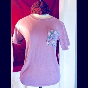 Uniqlo Lilac Floral Graphic Tee with Calligraphy